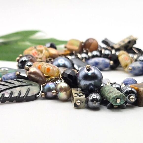 Handmade Stretch Bracelet Turquoise Pearl Shell Jasper Sodalite Millefiori Glass - Picture 4 of 6